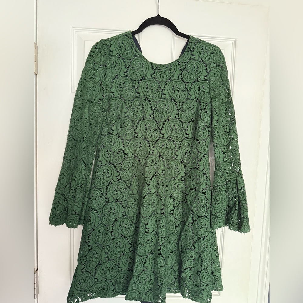 Zara Green A-Line Bell Sleeve Dress